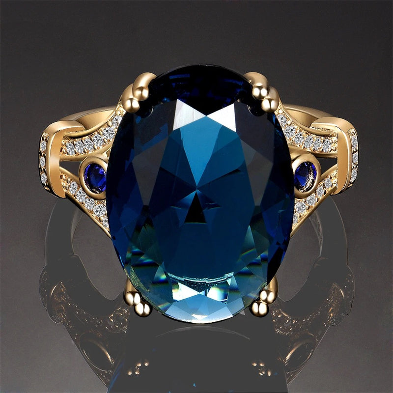 Big Stones Finger Rings For Women Luxury Aquamarine Gold Rings  Jewelry Ring