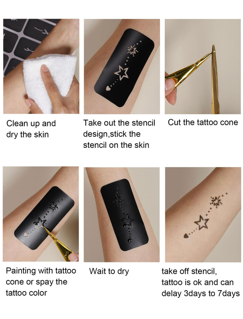 4pcs A4 Sheet Temporary Tattoo Organic Liquid With Stencil DIY For Body Tattoo Painting Safe Waterproof Lasting Tattoo Cream - Tuzzut.com Qatar Online Shopping