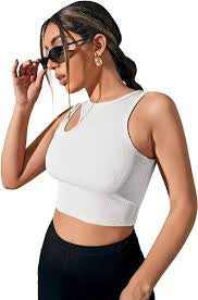Sexy Hollow Out Screw Thread Tank Top Women Summer Camisole Crop Tops Vest Female Basic Elastic Tshirts Size XL- S4591361 68 - Tuzzut.com Qatar Online Shopping