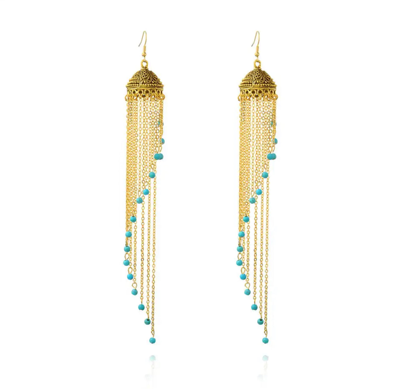 Zuowen Bohemian Vintage Tassel Beads Crown Drop Earrings For Women Zuowen Bohemian Vintage Tassel Beads Crown Drop Earrings For Women
