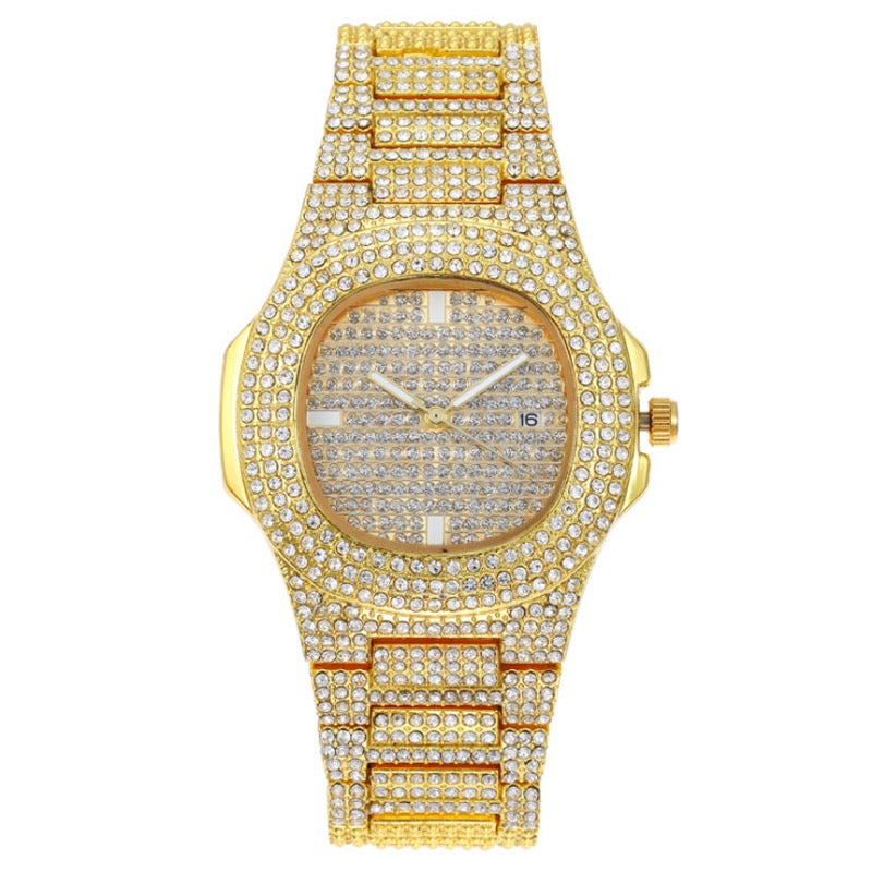 Iced Out Diamond Watch Quartz Gold HIP HOP Watches - Tuzzut.com Qatar Online Shopping
