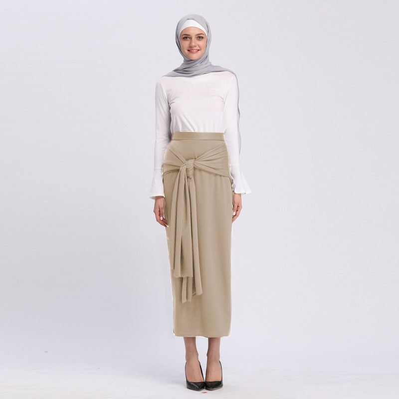 Cotton Spring Summer Straight Skirts Office Lady Lace-up Slim Skirts for Women Ankle-Length Skirt Wrap Skirts Summer Size 2XL (S721694 39) - Tuzzut.com Qatar Online Shopping