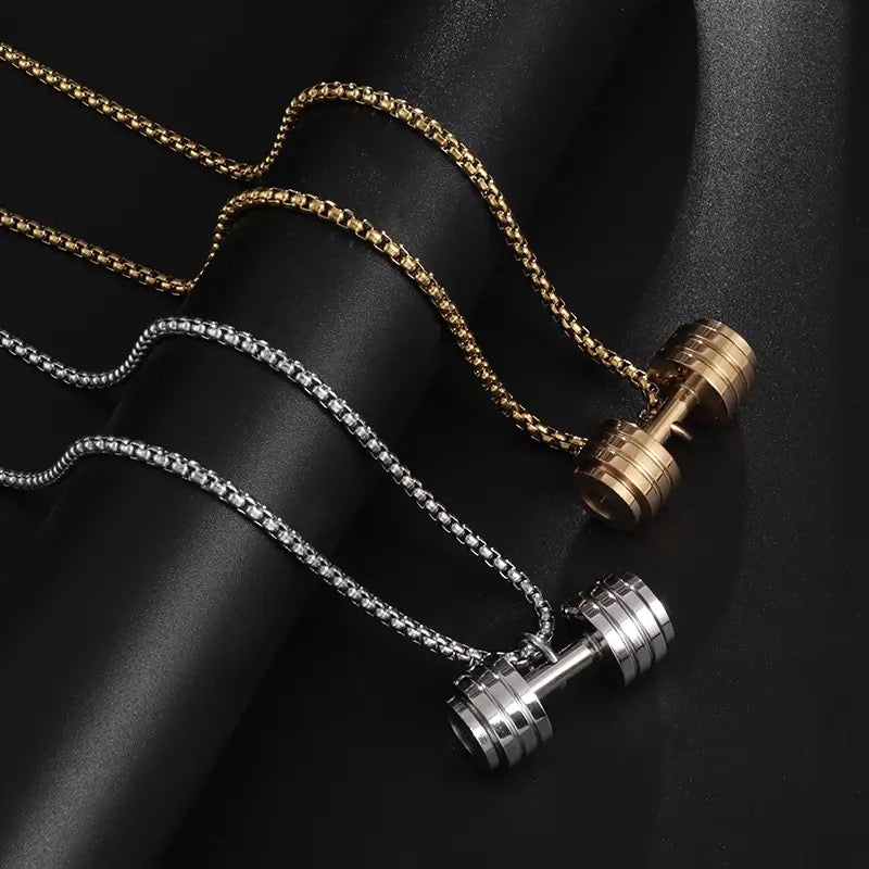Creative Cool Design Weightlifting Barbell Pendant Necklace for Men and Women Domineering Leisure Sports Punk Jewelry - Tuzzut.com Qatar Online Shopping