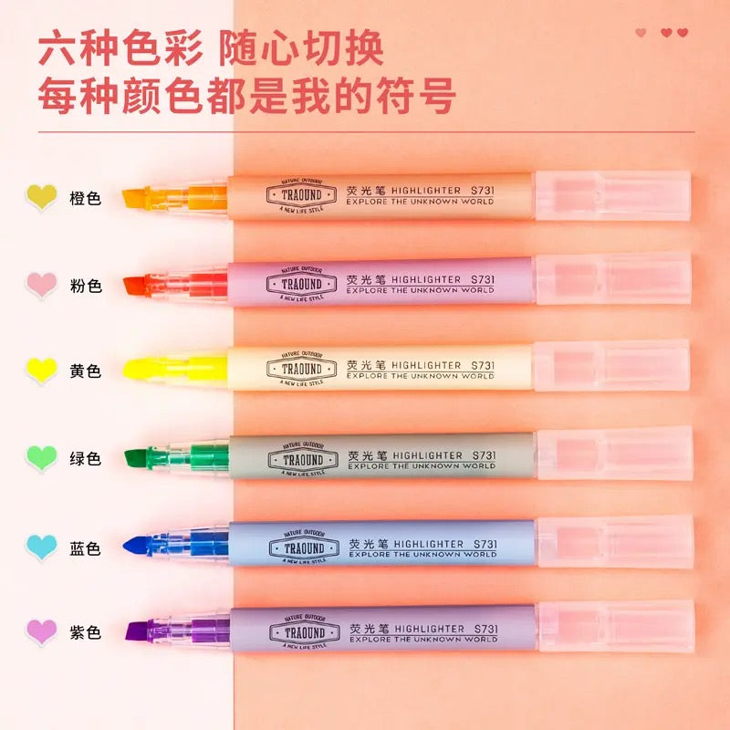 Deli Highlighter 6Pcs/Bag Colors Cute Pen Mark Pen TUZZUT