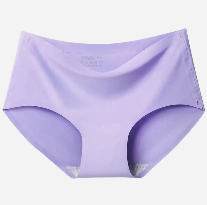 Pack of 4)Woman Ice Silk Mid-Waist Laser Cut Underwear Seamless