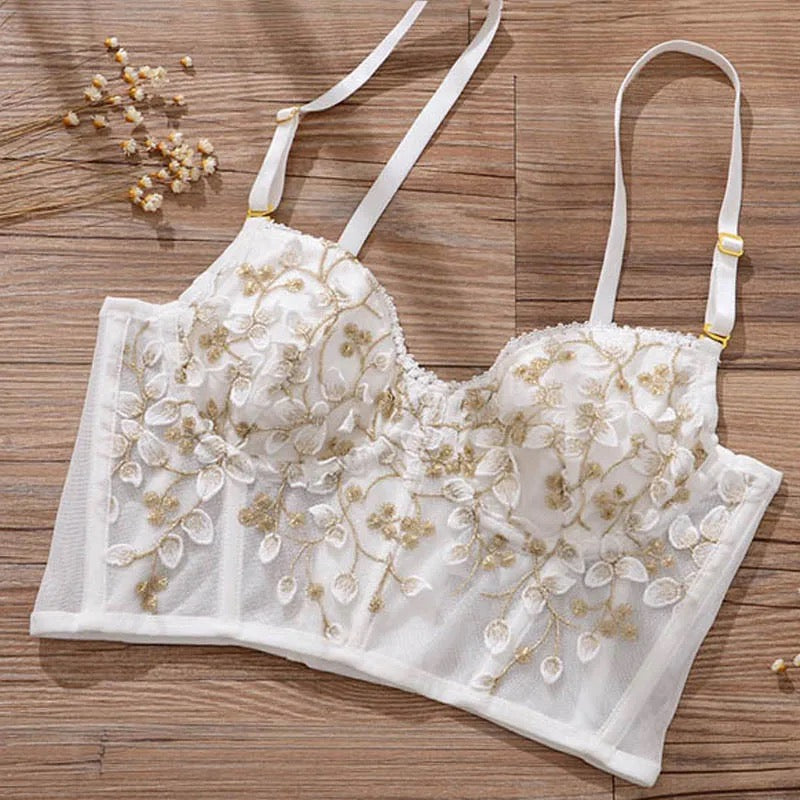 High Street Women's Camisole New Fashion Embroidered 3D Petal Bustier Bra Cropped Tops Female Thin Underwear Size S -S2553039 88