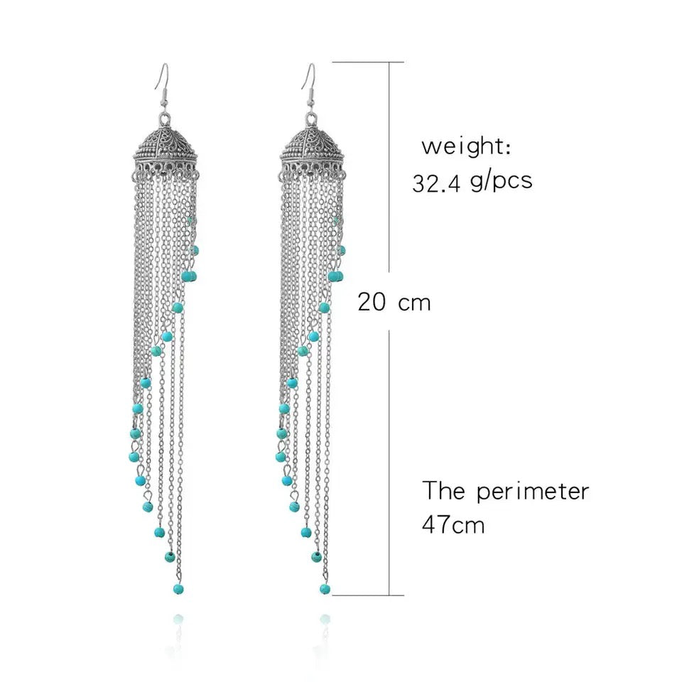 Zuowen Bohemian Vintage Tassel Beads Crown Drop Earrings For Women Zuowen Bohemian Vintage Tassel Beads Crown Drop Earrings For Women