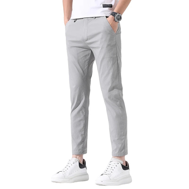 Autumn Men Fashions Solid Color Casual Pants Men Straight Slight Elastic Ankle-Length High Quality Formal Trousers Men Size 34- S3269392 70 - HRK4001 - Tuzzut.com Qatar Online Shopping