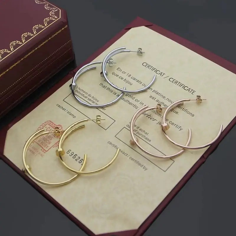Love Earrings women's Ear-Cuff N@il Earring Crystal Rose Gold stud Stainless steel Fashion Jewelry - Tuzzut.com Qatar Online Shopping