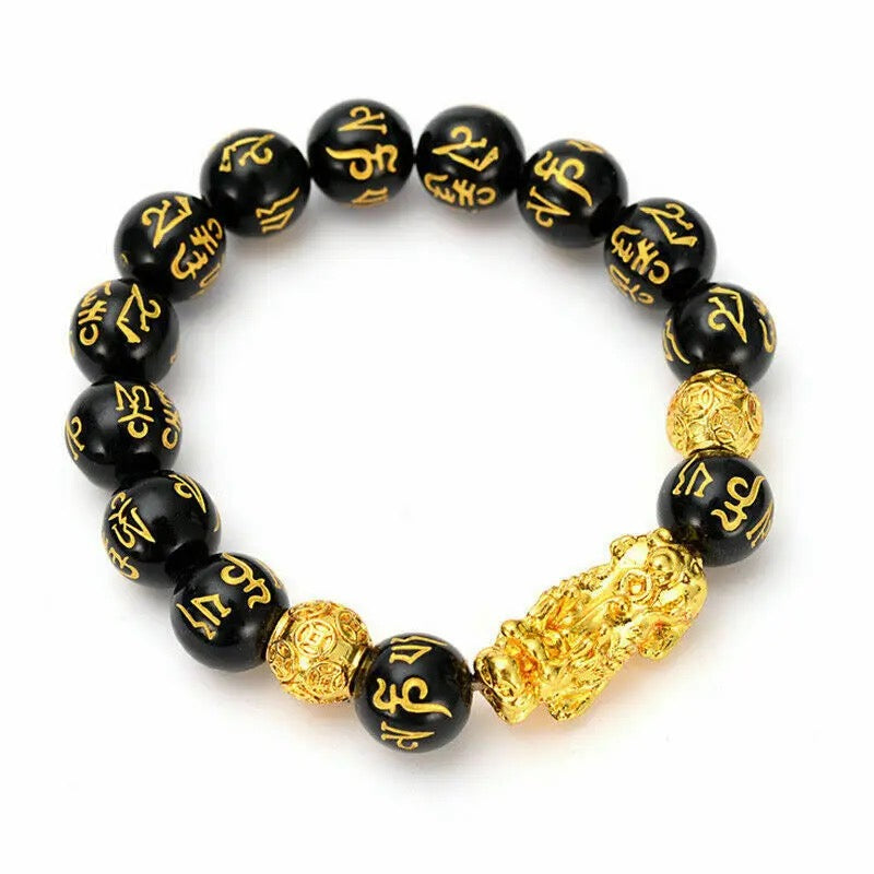 Unisex Obsidian Stone Beads Bracelets Chinese FengShui Pixiu Color Changing Wristband Wealth Good Luck Bracelet Men Women Chain - Tuzzut.com Qatar Online Shopping