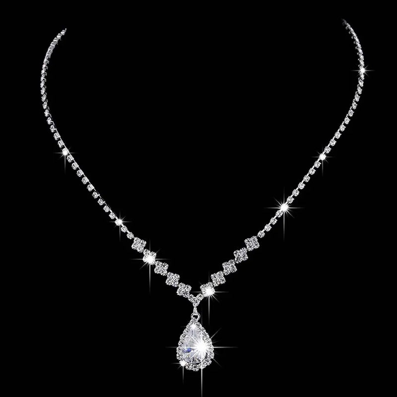 Luxury Cubic Zirconia Teardrop Necklace Earrings Set - Tuzzut.com Qatar Online Shopping