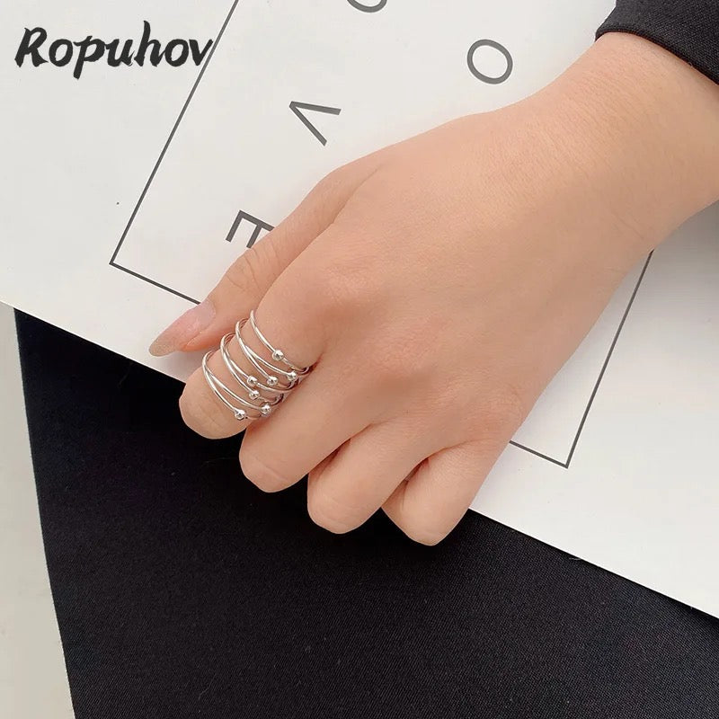 Multi-line Pearl Ring Female European And American Personality Retro Cold Wind Index Finger Design