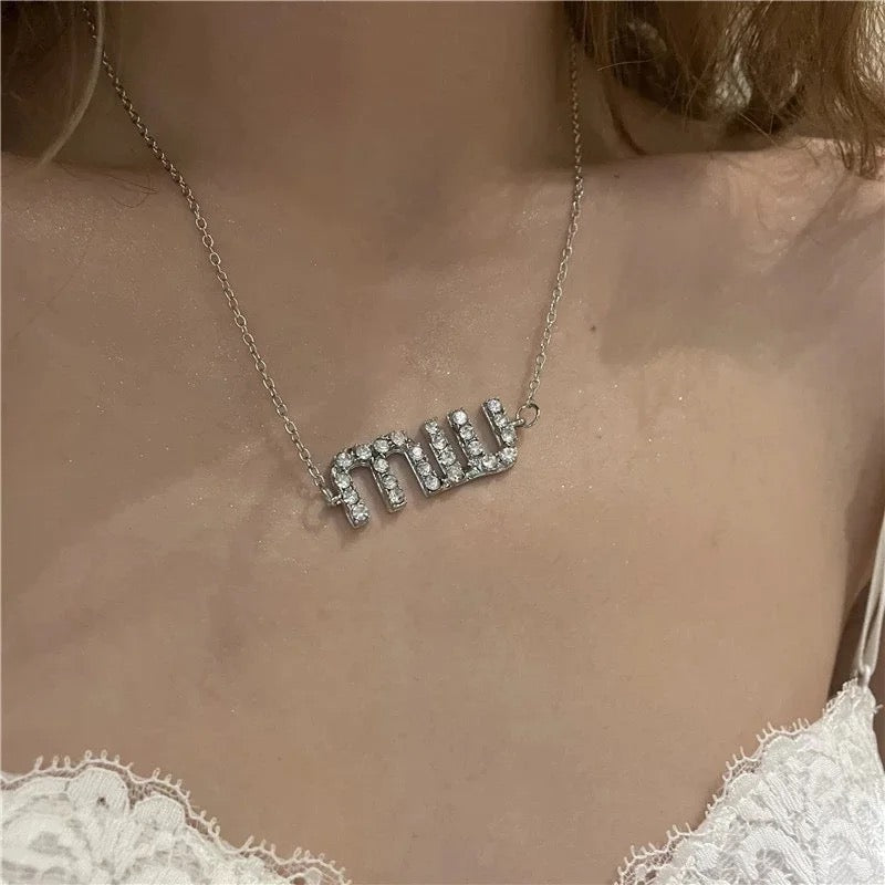 New thin chain necklace female wind letter rhinestone light luxury clavicle chain neck Free shipping - Tuzzut.com Qatar Online Shopping