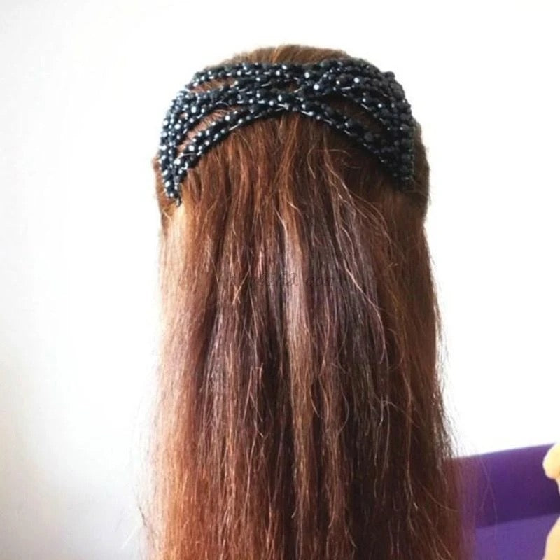 Women Twist Rhombus Beaded Magic Hair Side Combs Jewelry Stretchable Styling Double Clips Hairpins Ponytail Bun Maker - Tuzzut.com Qatar Online Shopping