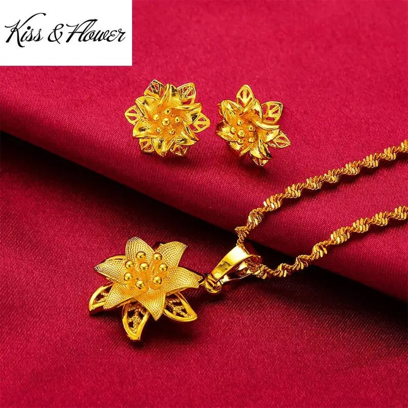 Fashion Women's Sweet 3 Pcs Necklace & Earrings & Ring Set Shell Flower Design Jewelry Set Accessory For Girl S4594882 - Tuzzut.com Qatar Online Shopping