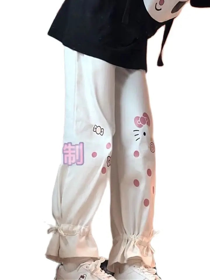 Hello Kitty Casual Legged Pants Summer Cute Girls Japanese Sweet Student Wide Leg Pants Women Loose Versatile Clothes Free Size (S4612883 96) - Tuzzut.com Qatar Online Shopping