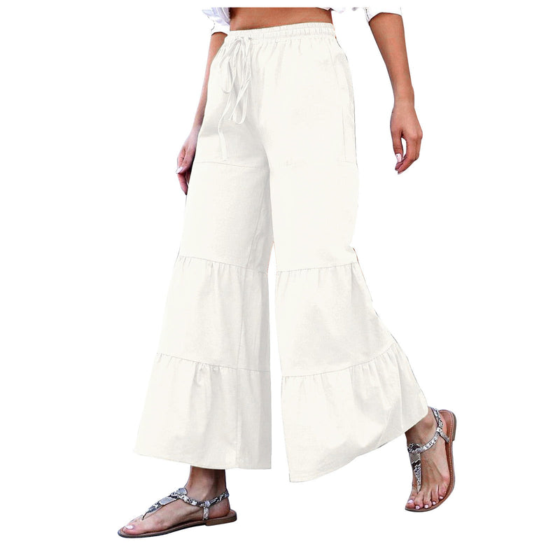 Women Pants Solid Color Lace-up Summer Elastic Waist Wide Leg Pants Women Casual Trousers Oversize Streetwear - Size 2XL - S1837218 09 - HRK4001 - Tuzzut.com Qatar Online Shopping