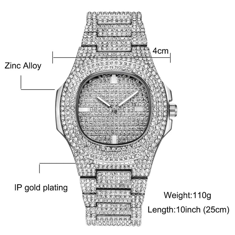 Iced Out Diamond Watch Quartz Gold HIP HOP Watches - Tuzzut.com Qatar Online Shopping
