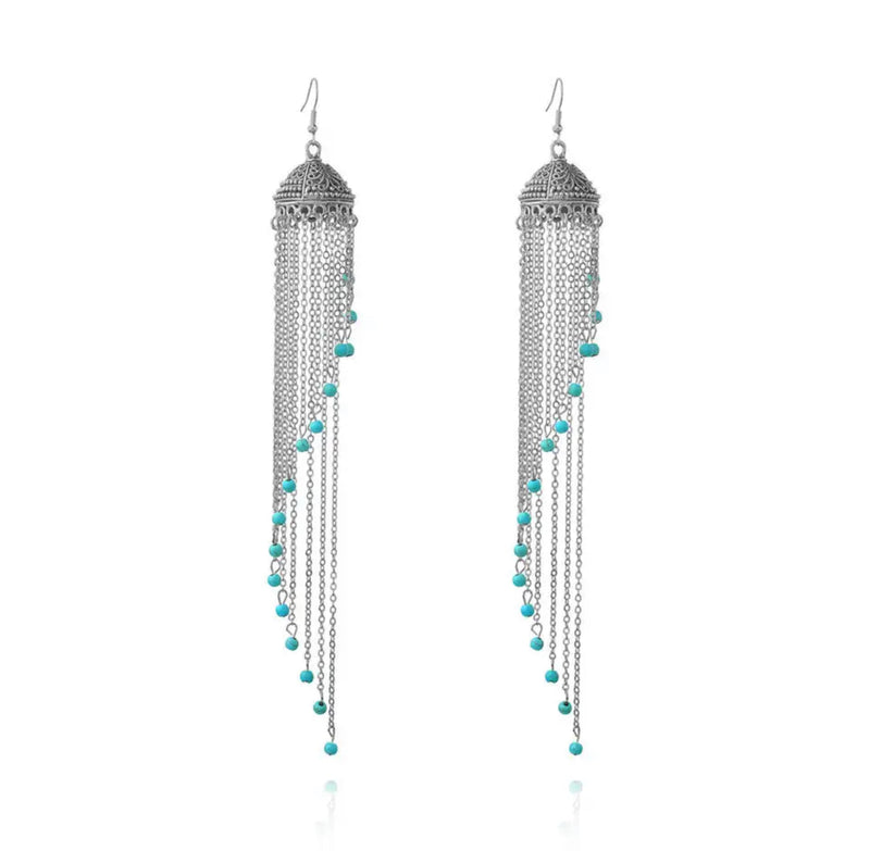 Zuowen Bohemian Vintage Tassel Beads Crown Drop Earrings For Women - Tuzzut.com Qatar Online Shopping