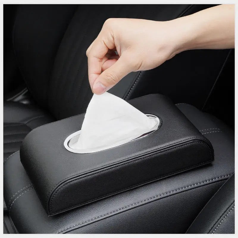 2in1 Car Tissue Box With Temporary Parking Phone Number Plate Leather Universal Napkin Paper Holder Case Auto Accessories - Tuzzut.com Qatar Online Shopping