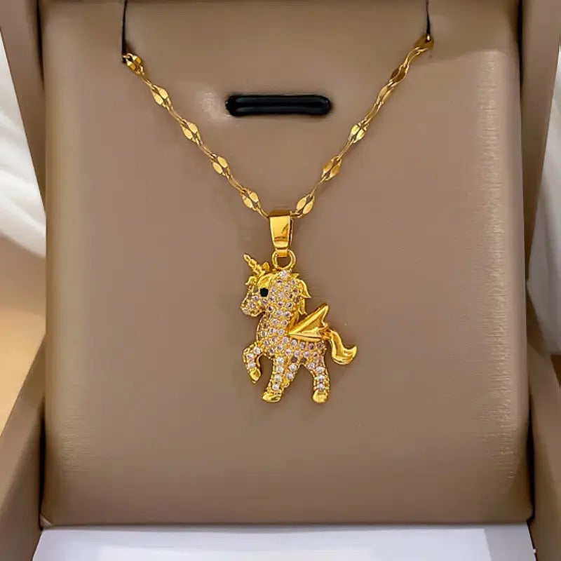cute angel pony pendant unicorn necklace ladies light luxury niche European and American clavicle chain cute angel pony pendant unicorn necklace ladies light luxury niche European and American clavicle chain
