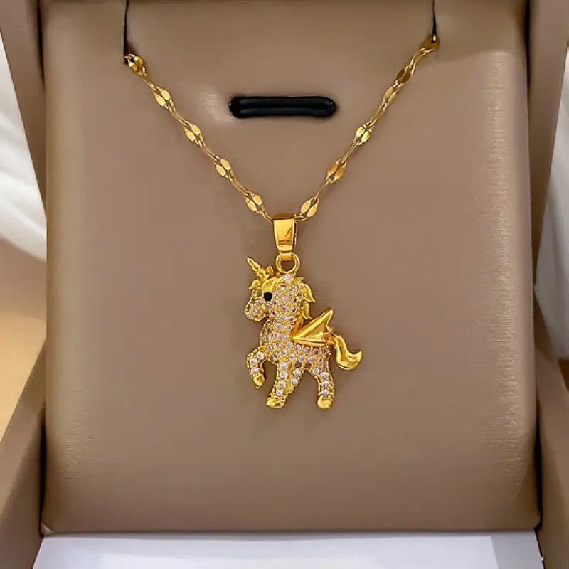 cute angel pony pendant unicorn necklace ladies light luxury niche European and American clavicle chain - Tuzzut.com Qatar Online Shopping