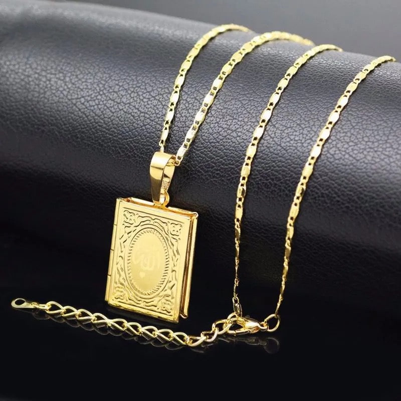2 pc Necklace Quran Book Openable Pendant Photo Locket Box Necklace Religion Islamic Jewelry Accessories - S322379268 - Tuzzut.com Qatar Online Shopping