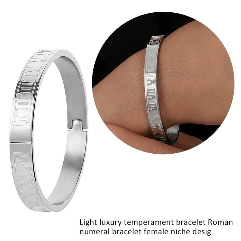 Luxury Cuff Bracelet Bangle Stainless Steel Bracelet Carving Roman Numeral Couple Roman Bangle For Men Women Jewelry - Tuzzut.com Qatar Online Shopping