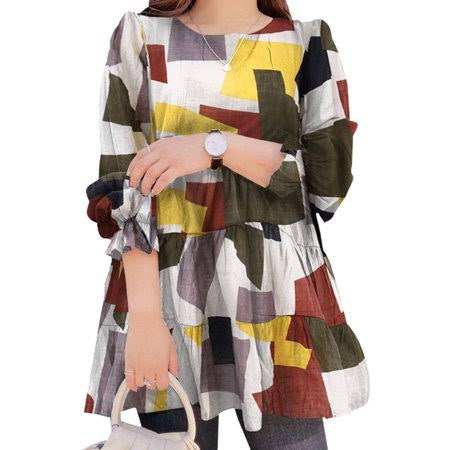 Women Casual Geometric Printed Long Sleeve Tunic Blouses Size XXL- S3385652 48- HRK4001 - Tuzzut.com Qatar Online Shopping