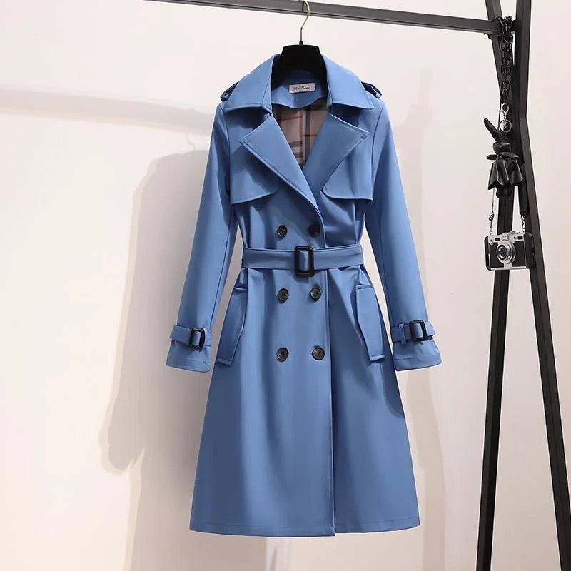 Autumn Fashion Elegant Belt Coat Women Loose Mid-length Windbreaker Female Casual Long Size L - Tuzzut.com Qatar Online Shopping