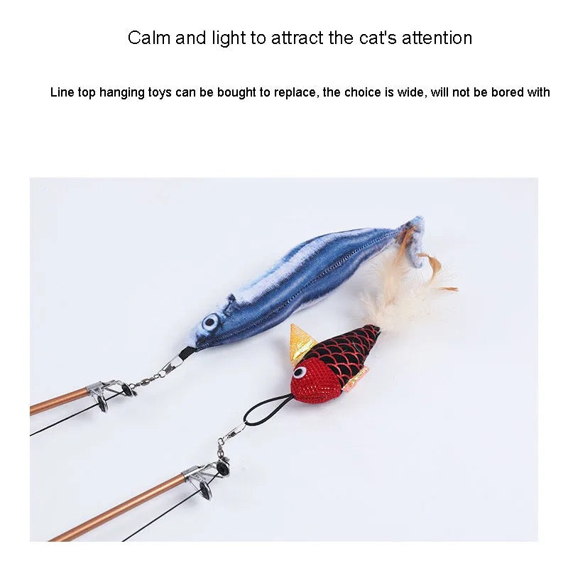 Stretch Super Long Fishing Rod Feather Cat Accessories Interaction Relieve Boredom Small Fish Cat Toy
