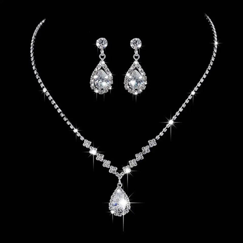 Luxury Cubic Zirconia Teardrop Necklace Earrings Set - Tuzzut.com Qatar Online Shopping