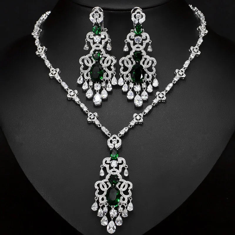 Zirconia African Big Statement Earring Necklace Set For Women Evening Party Jewelry - S3429583