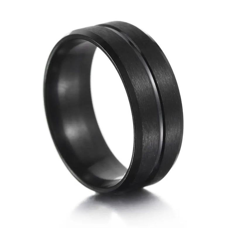 Black Groove Stainless Steel Fashion Ring for Men Women Wedding Engagement Party Anniversary Rings Jewelry Gift - Tuzzut.com Qatar Online Shopping
