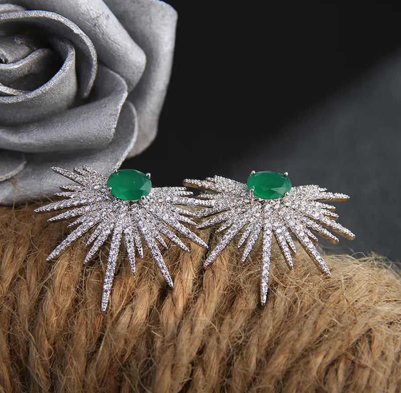 Silver Color Big Plant Luxury Stud Earrings with Bling Zircon Stone for Women Fashion Jewelry Korean Earrings - Tuzzut.com Qatar Online Shopping