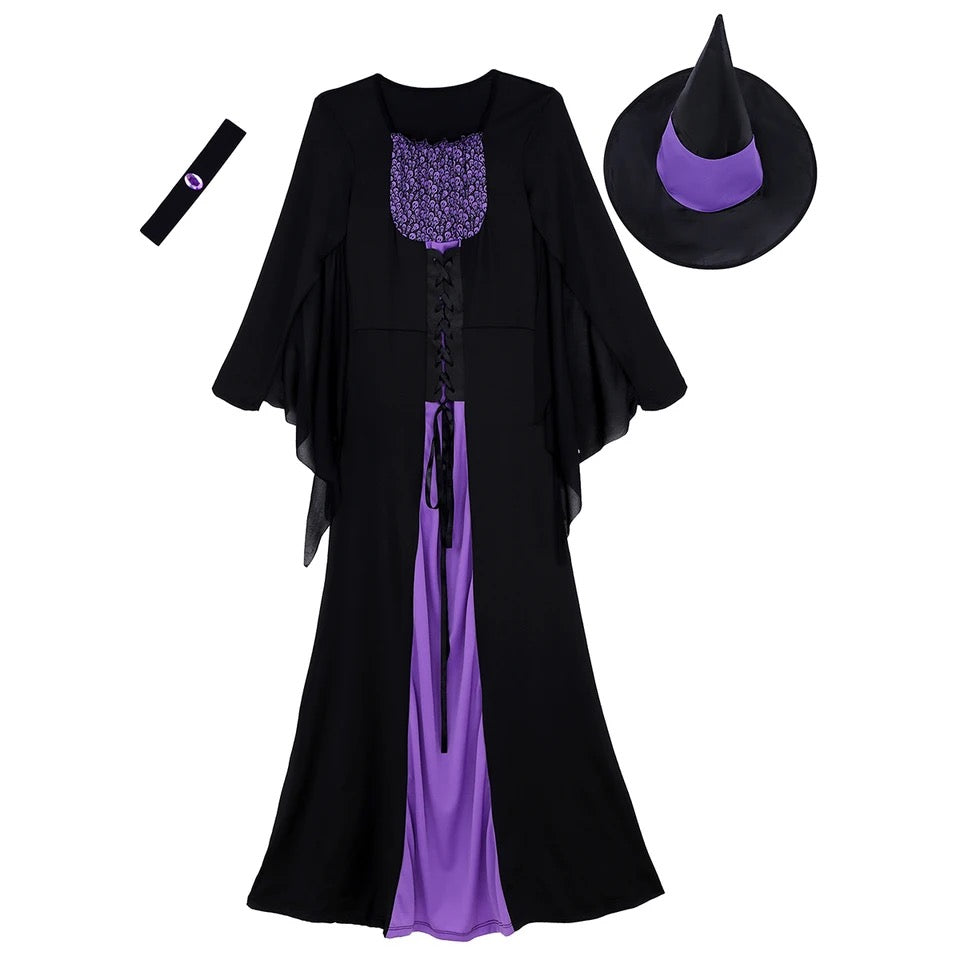 Women Halloween Witch Costume Carnival Party Cosplay Dress Up Clothes Long Sleeve Lace Up Classic Roleplay Dress Pointed Hat Size - M Women Halloween Witch Costume Carnival Party Cosplay Dress Up Clothes Long Sleeve Lace Up Classic Roleplay Dress Pointed Hat Size - M