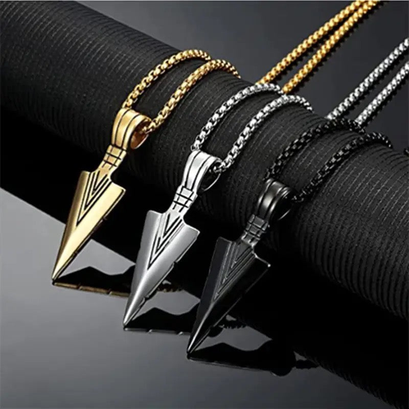 Fashion Men's Black Arrow Necklace Gold Plated Jewelry Triangular Arrow Pendant Necklaces - Tuzzut.com Qatar Online Shopping