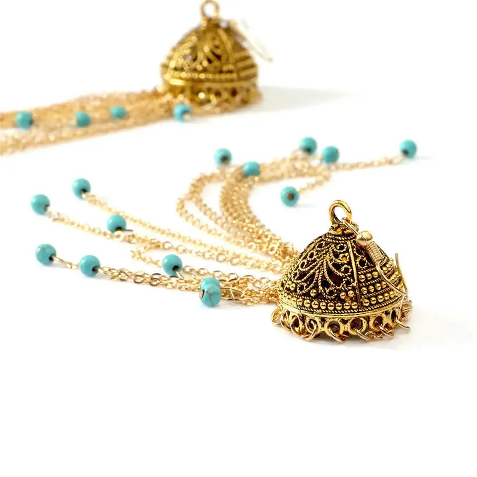 Zuowen Bohemian Vintage Tassel Beads Crown Drop Earrings For Women Zuowen Bohemian Vintage Tassel Beads Crown Drop Earrings For Women
