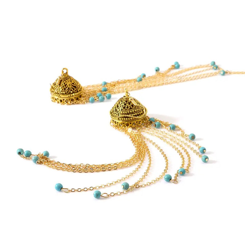 Zuowen Bohemian Vintage Tassel Beads Crown Drop Earrings For Women - Tuzzut.com Qatar Online Shopping