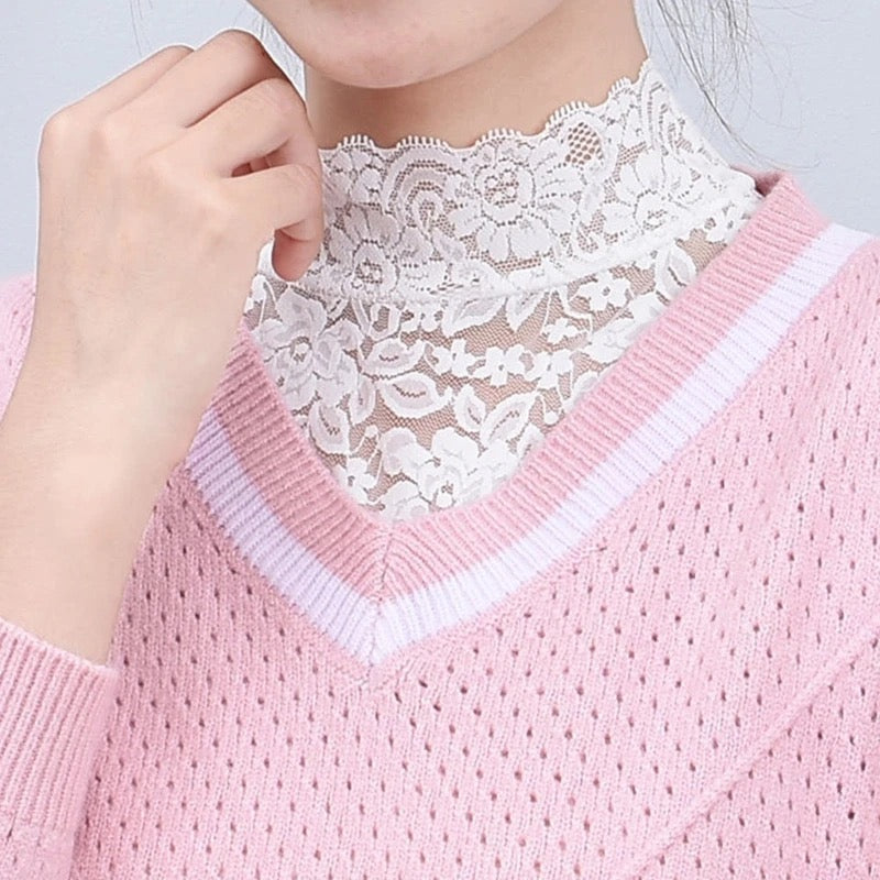 New High Stretch Lace Cotton Fake Collar Floral Women's Removable Fake Collar Sweater Shirt Removable Tie Sweater Decoration Size M (HRK4001) - S4372372 14 - Tuzzut.com Qatar Online Shopping