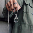 Punk Skull Hand Circle Pendant 3MM Stainless Steel Chain Necklace For Men Male Neck Gothic Jewelry - Tuzzut.com Qatar Online Shopping