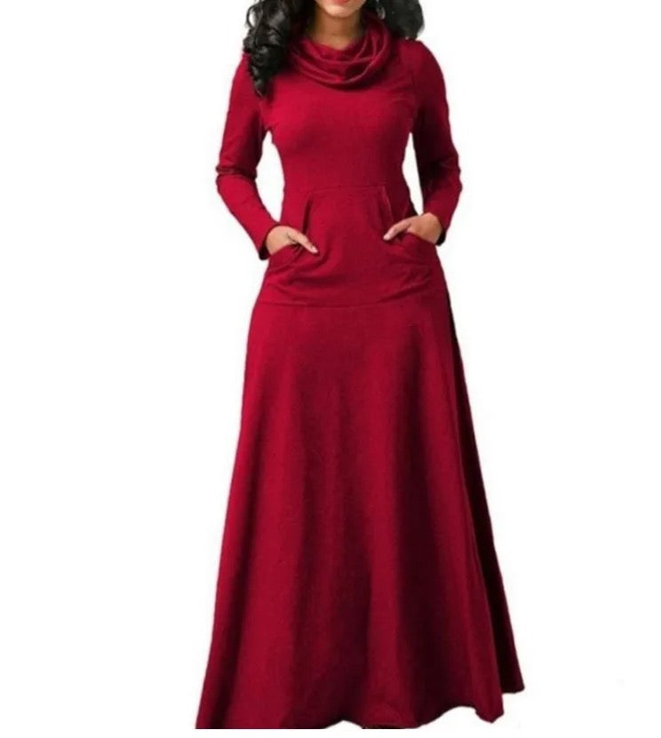 New Style Autumn And Winter Solid Color Stitching With Pockets Scarf Expandable  Long Dress Wine Red Size 5XL(TX20221023000186A/17/1) - Tuzzut.com Qatar Online Shopping