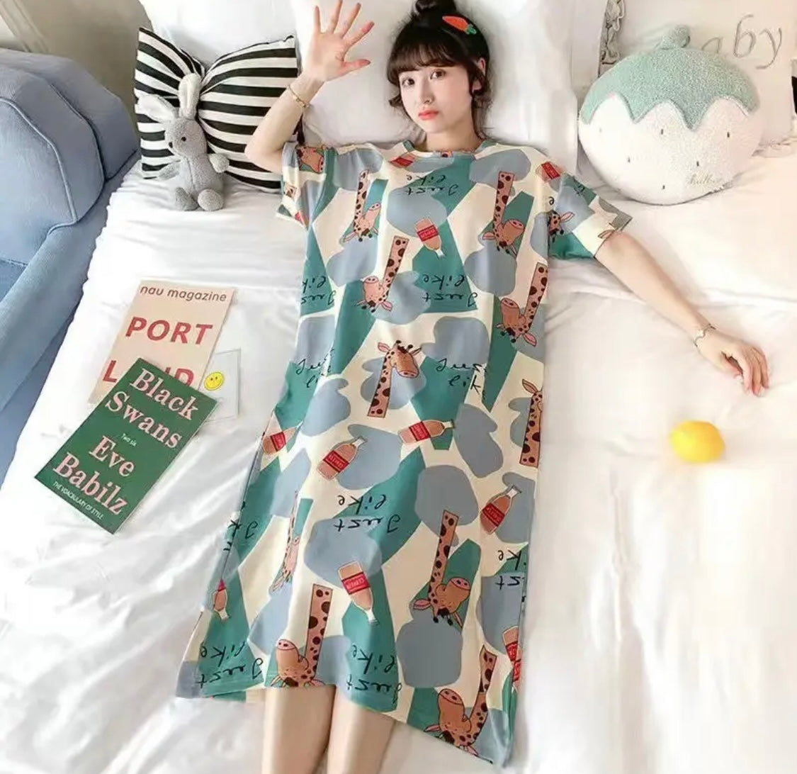 Summer Cute Cartoon Women Sleepwear Thin Short Sleeve Printing Nightdress Women's Nightgown Sleepwear Night Dress Loungewear Size - M X4625027 Summer Cute Cartoon Women Sleepwear Thin Short Sleeve Printing Nightdress Women's Nightgown Sleepwear Night Dress Loungewear Size - M X4625027
