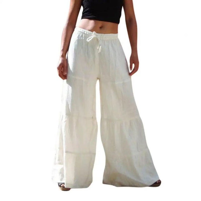 Women Pants Solid Color Lace-up Summer Elastic Waist Wide Leg Pants Women Casual Trousers Oversize Streetwear - Size 2XL - S1837218 09 - HRK4001 - Tuzzut.com Qatar Online Shopping