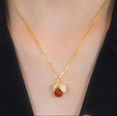 Gold Plating Titanium Steel Necklaces Cubic Zircon Natural Jade Apple Pendant Necklaces - Tuzzut.com Qatar Online Shopping