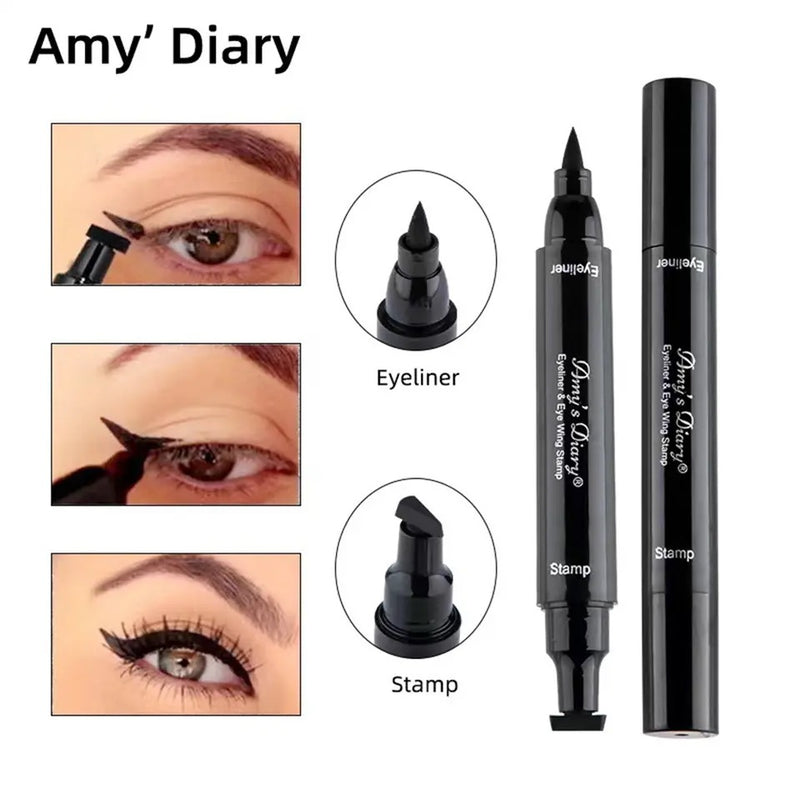 2 In1 Winged Stamp Liquid Eyeliner Pen Waterproof Fast Dry Black Eye Liner Pencil With Eyeliner Cosmetic Double-ended Eyeliner - Tuzzut.com Qatar Online Shopping