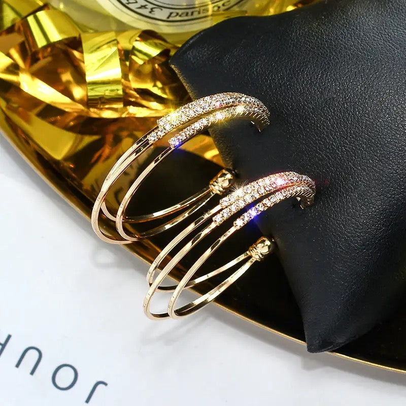 Women Jewelry Multilayer Round Hoop Earrings Shining Gold Color Rhinestone Earrings - S3701770