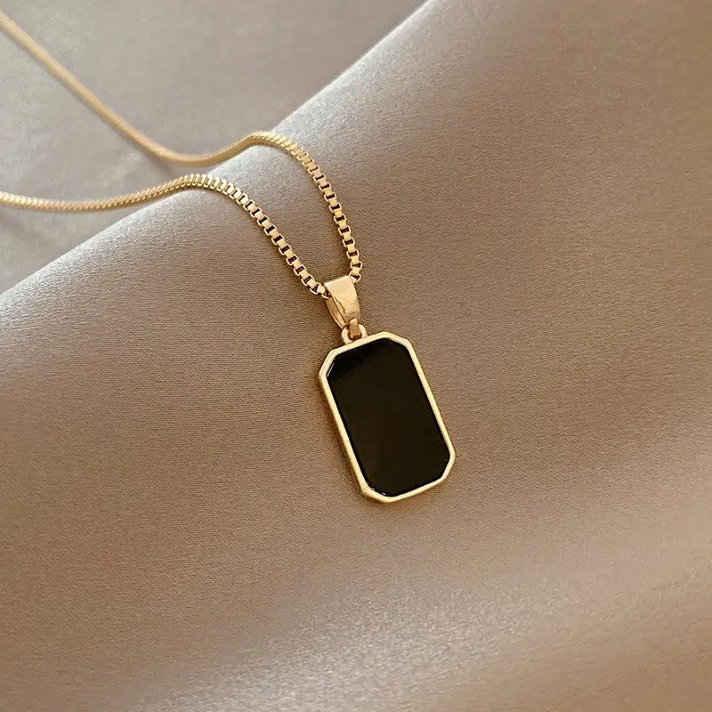 Black square Natural Shell Pendant Necklace for Women Stainless Steel Metal Choker Necklace - Tuzzut.com Qatar Online Shopping