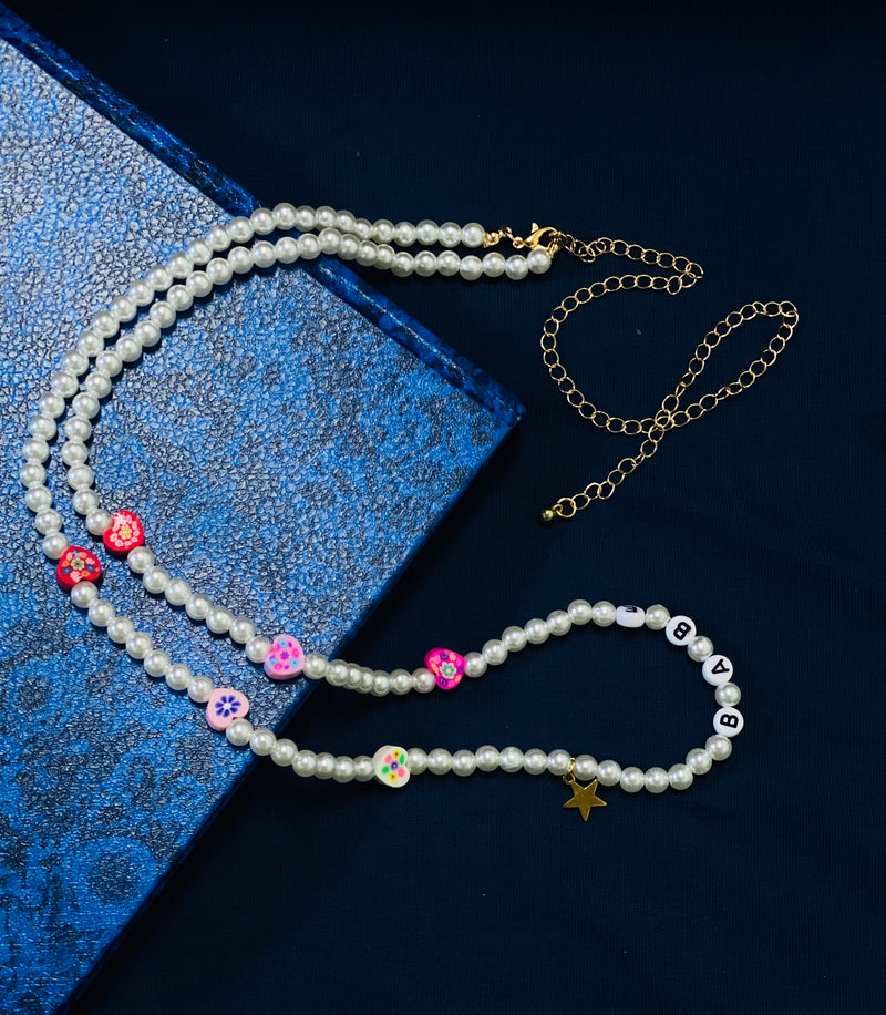 White Near Round Pearl Necklace Colorful Heart Star  Long Necklace - Tuzzut.com Qatar Online Shopping