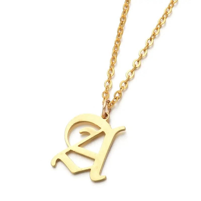 Handmade Stainless Steel  Gold Old English Initial Necklaces Letter A to Z Pendant Necklace for Women - Tuzzut.com Qatar Online Shopping